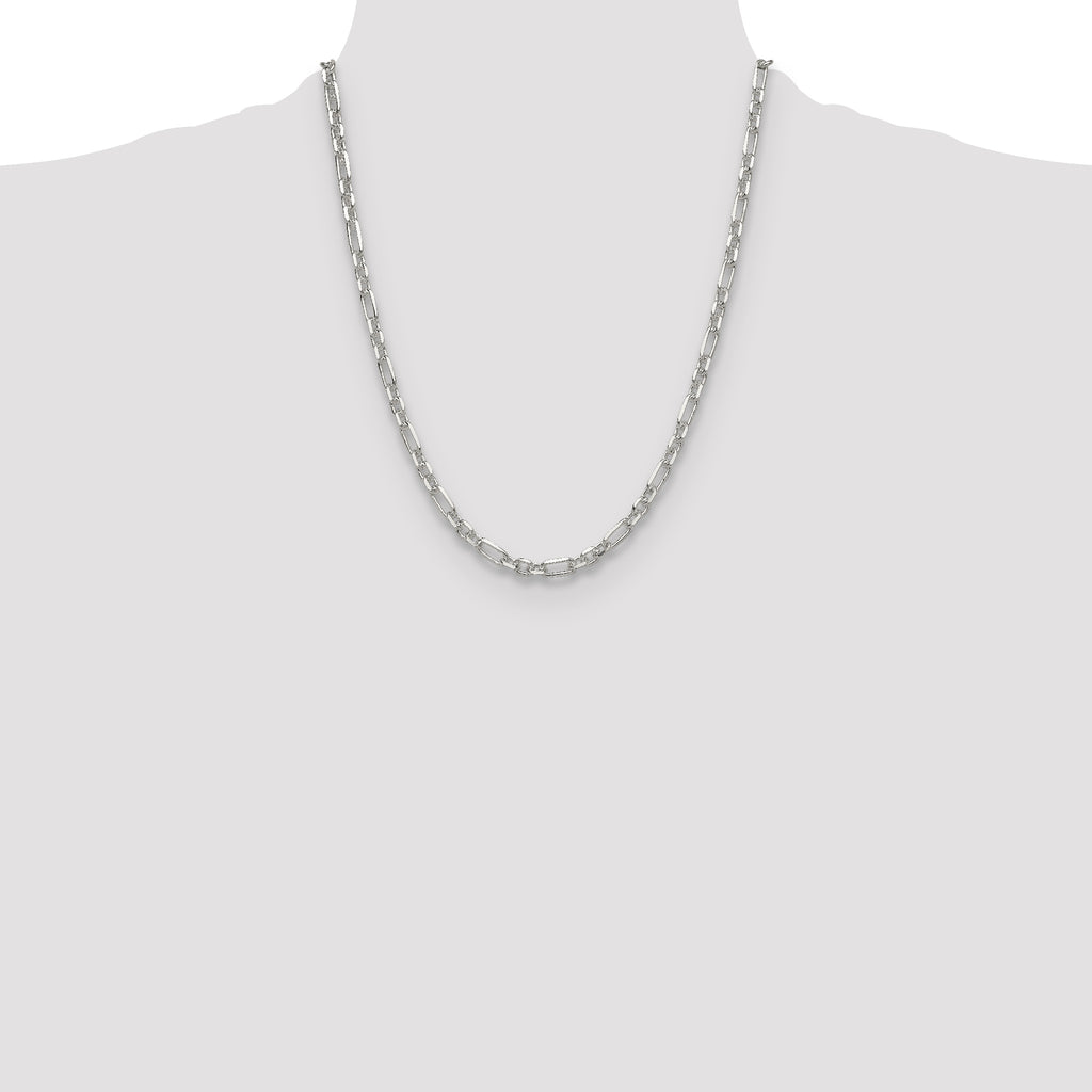 Sterling Silver Diamond-Cut 4.5mm 3 Short Plus 1 Long Cable Link Chain