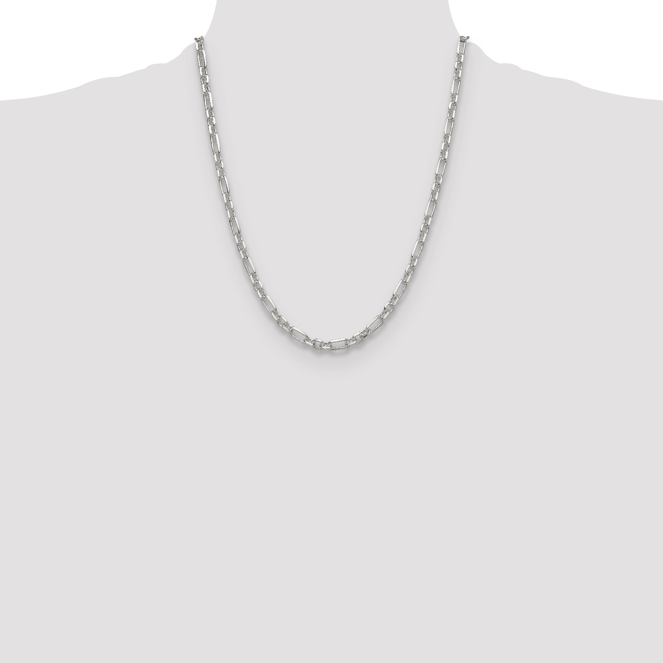 Sterling Silver Diamond-Cut 4.5mm 3 Short Plus 1 Long Cable Link Chain