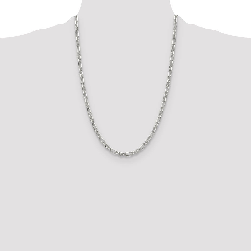 Sterling Silver Diamond-Cut 4.5mm 3 Short Plus 1 Long Cable Link Chain