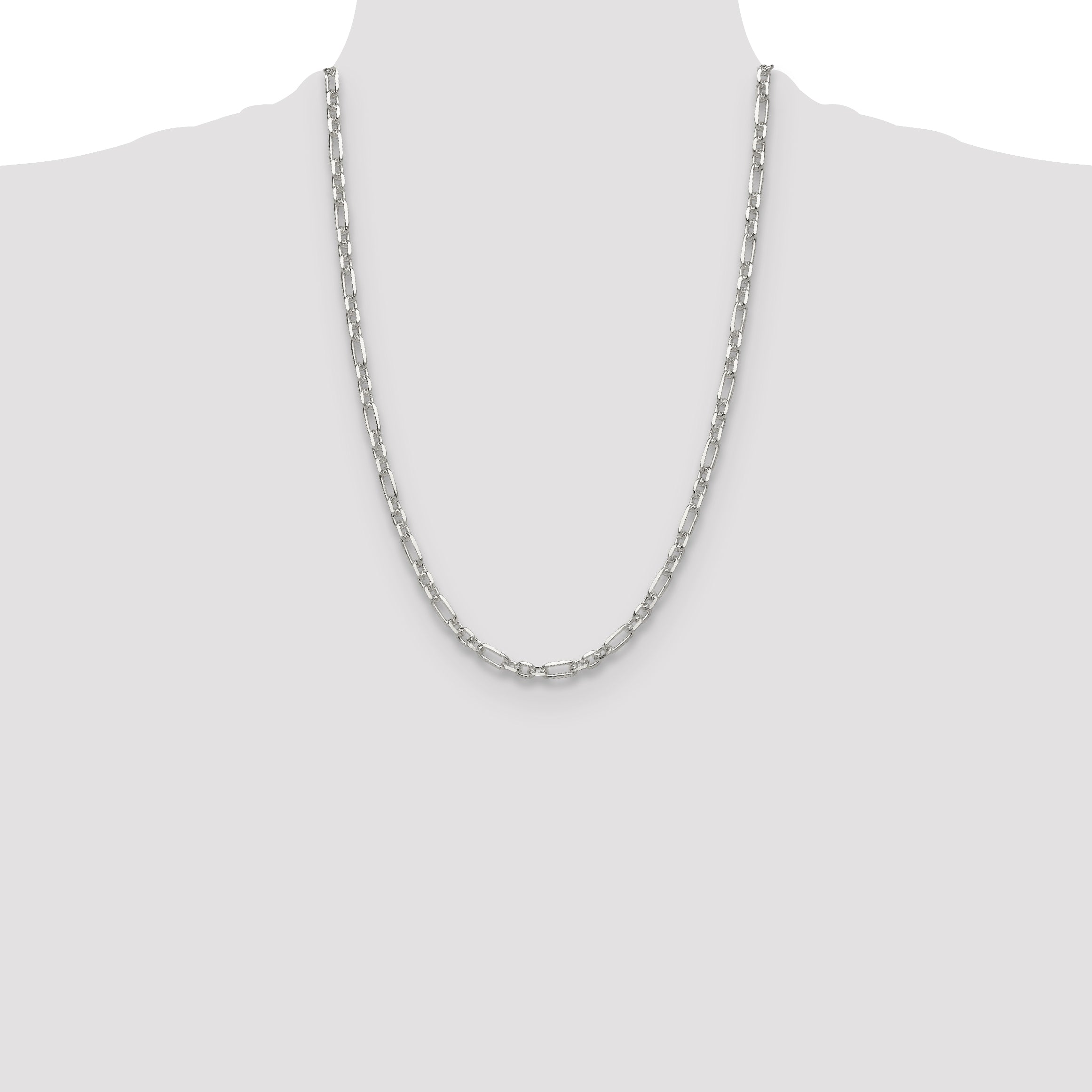 Sterling Silver Diamond-Cut 4.5mm 3 Short Plus 1 Long Cable Link Chain