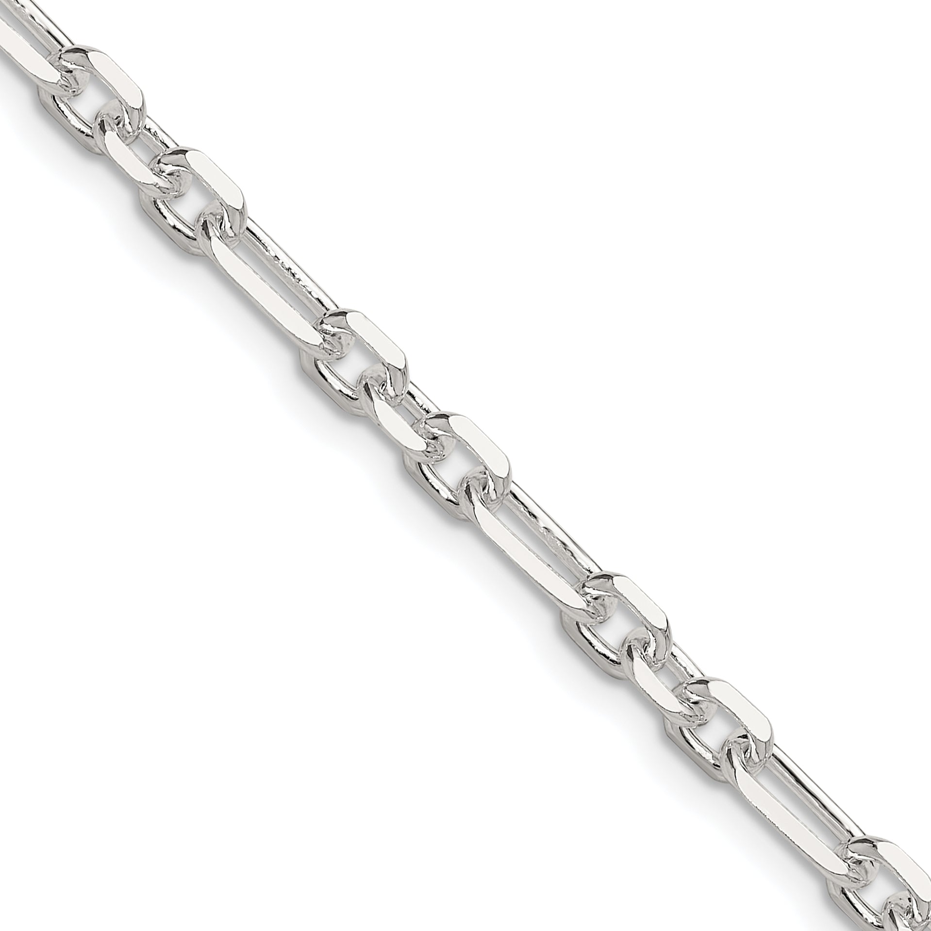 Sterling Silver Diamond-Cut 4.5mm 3 Short Plus 1 Long Cable Link Chain