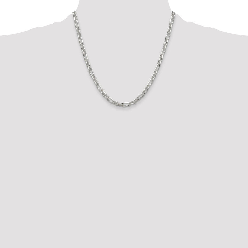 Sterling Silver D/C 6mm 3 Short Plus 1 Long Cable Link Chain
