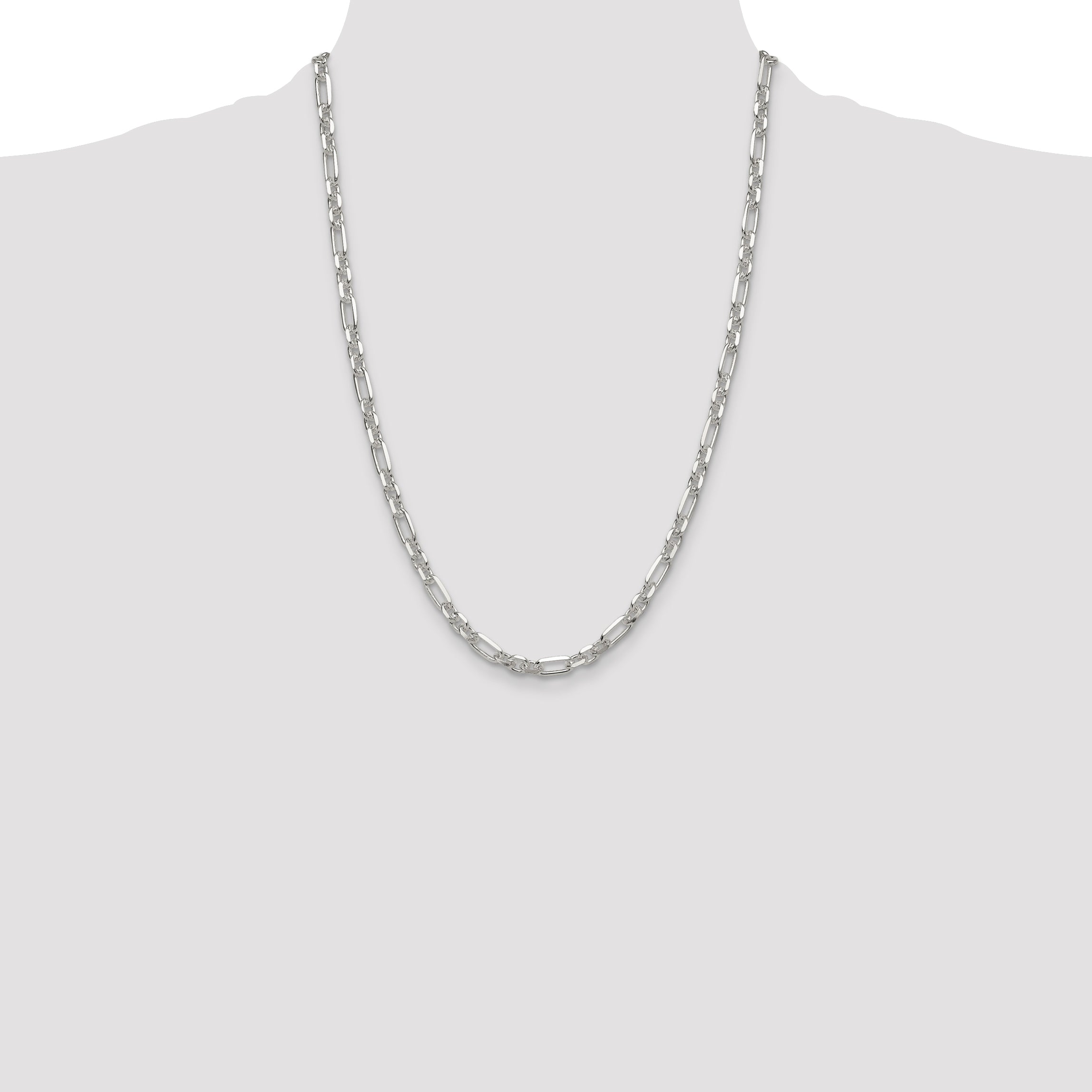 Sterling Silver D/C 6mm 3 Short Plus 1 Long Cable Link Chain