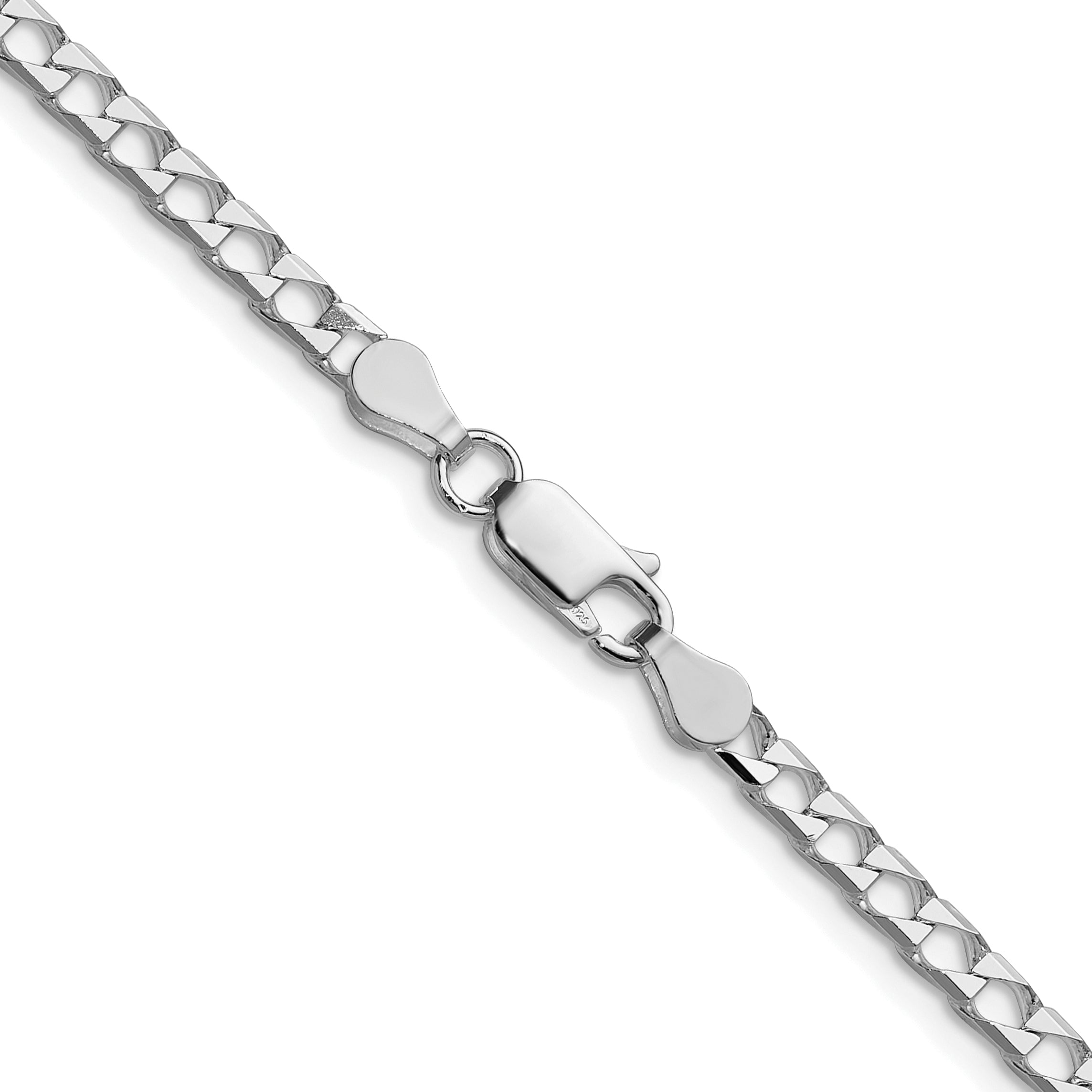 Sterling Silver Rhodium-plated 3.25mm D/C Square Curb Chain