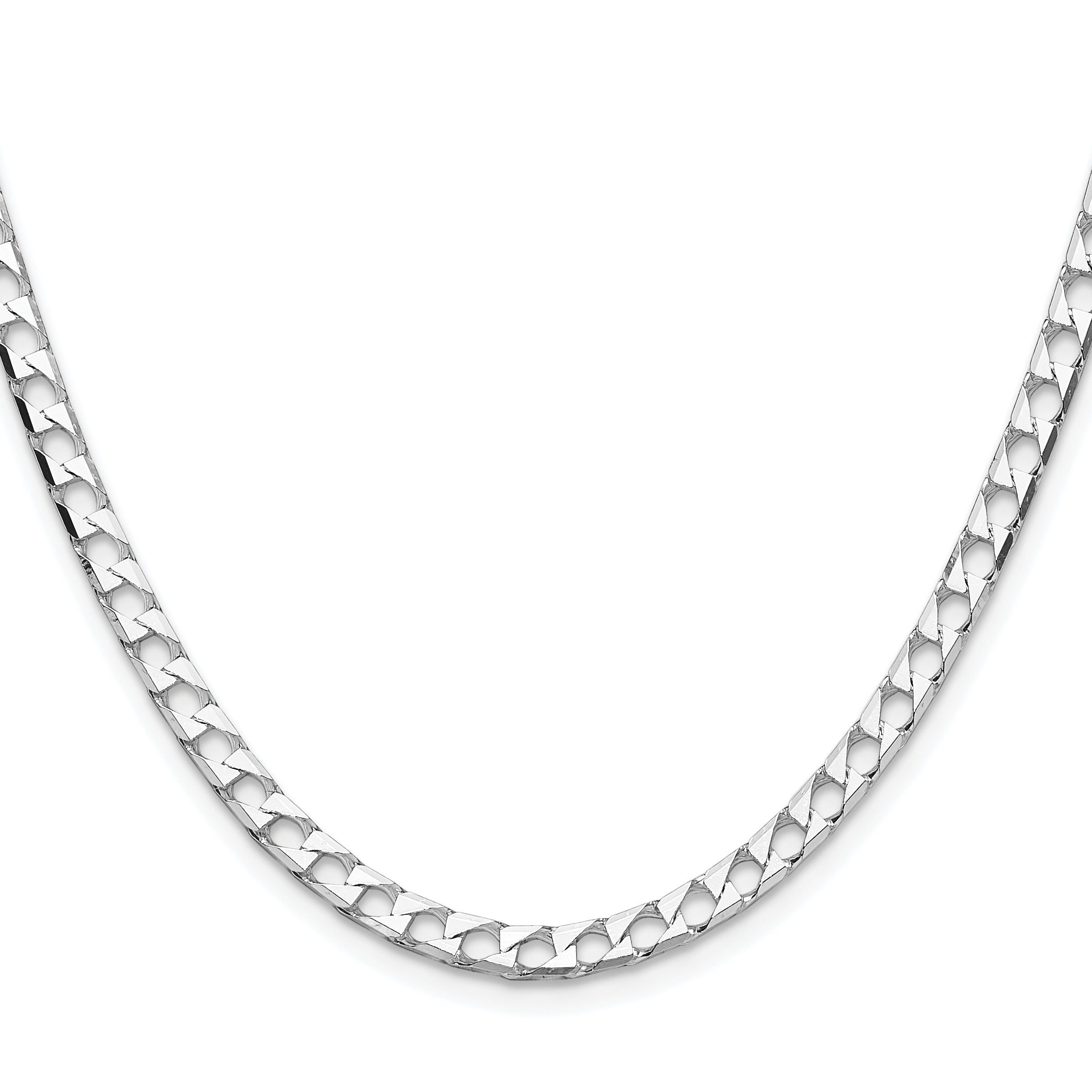 Sterling Silver Rhodium-plated 4mm D/C Square Curb Chain