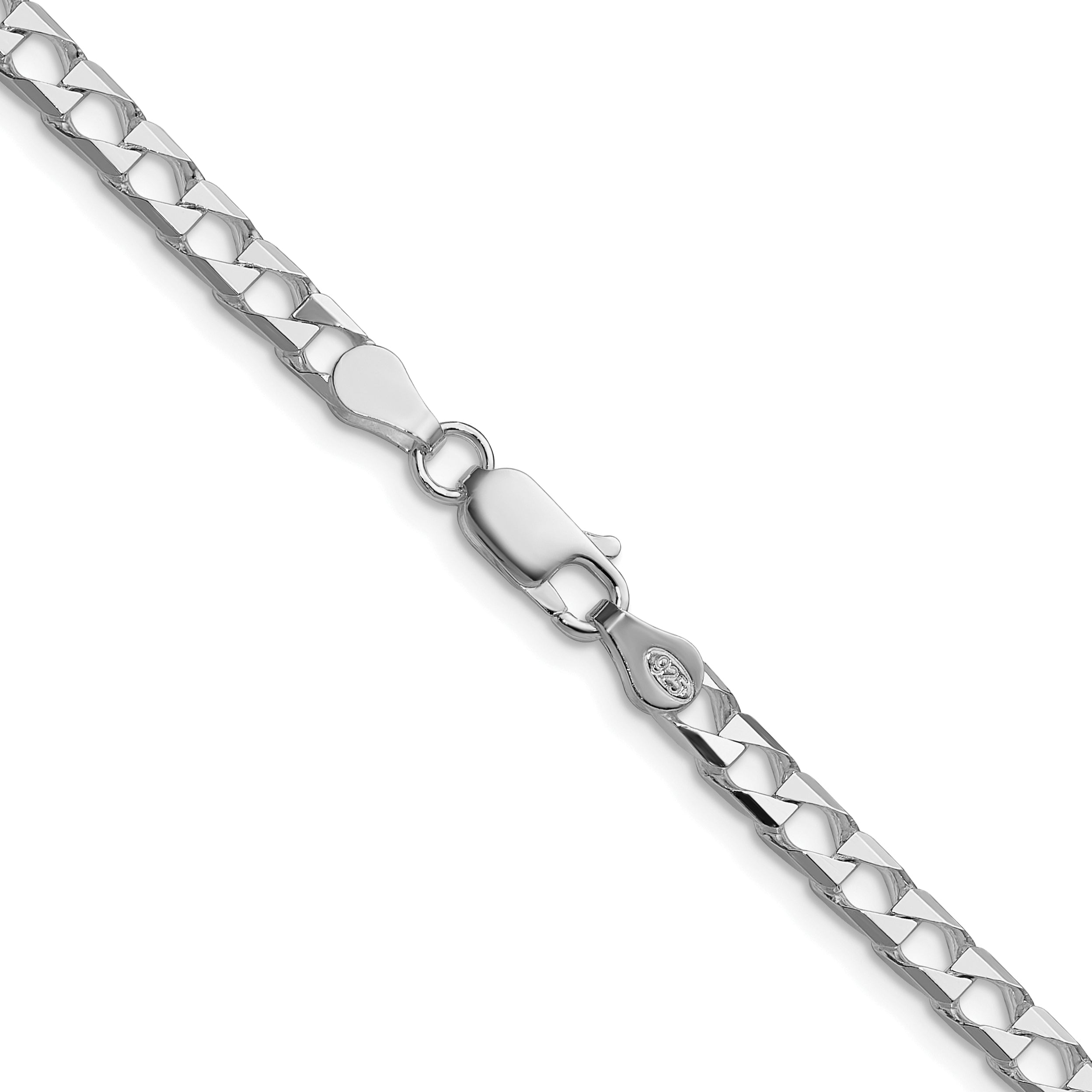 Sterling Silver Rhodium-plated 4mm D/C Square Curb Chain