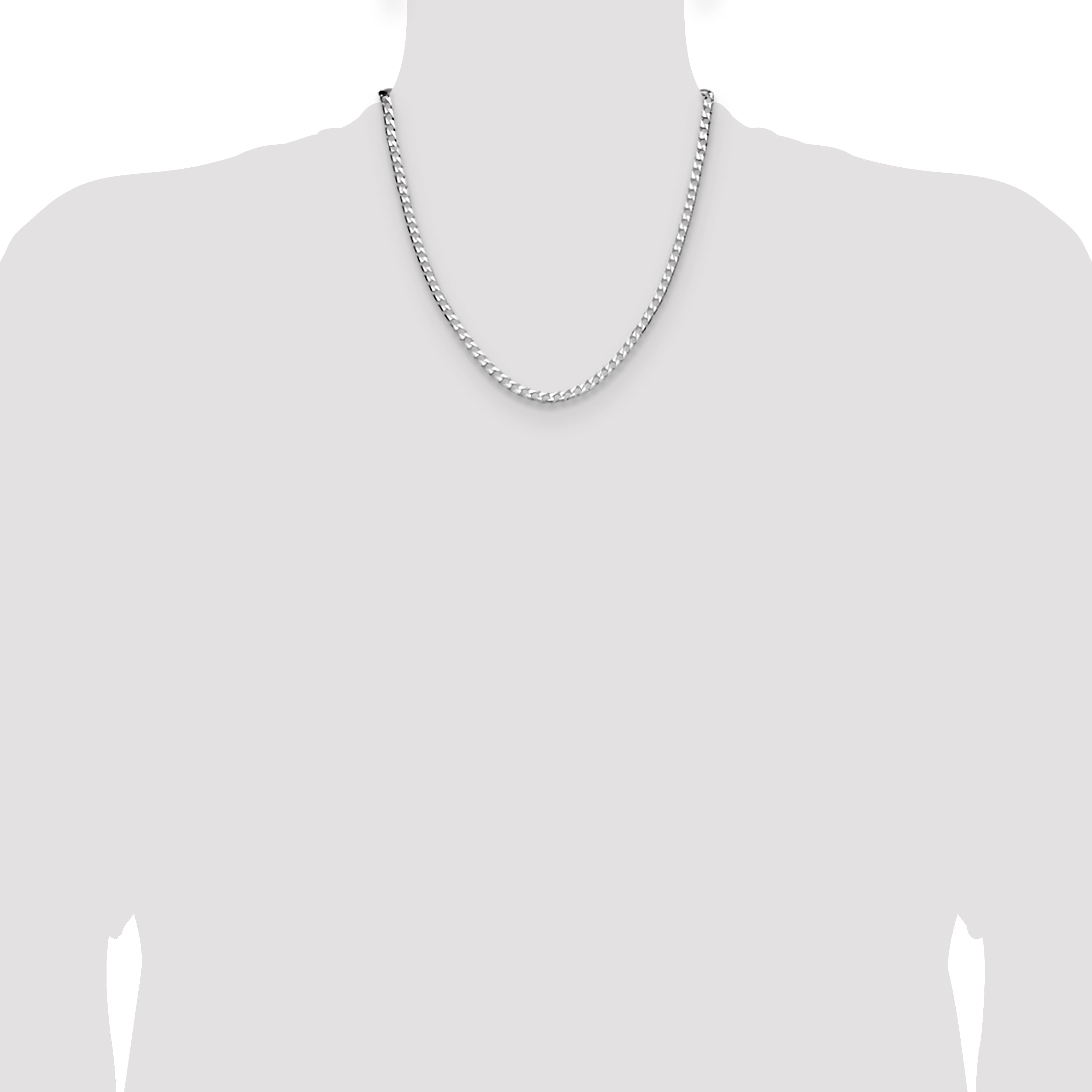 Sterling Silver Rhodium-plated 4mm D/C Square Curb Chain