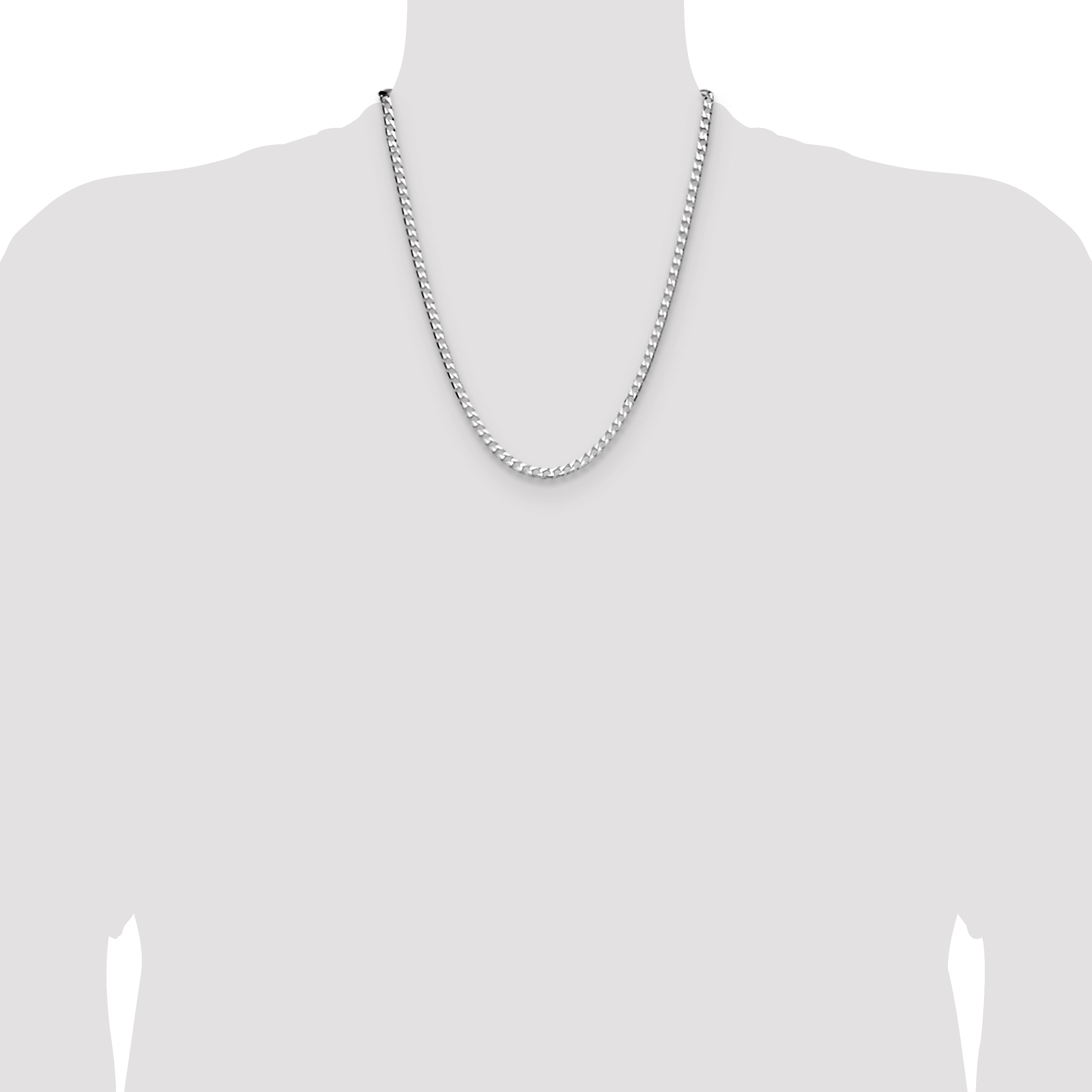 Sterling Silver Rhodium-plated 4mm D/C Square Curb Chain