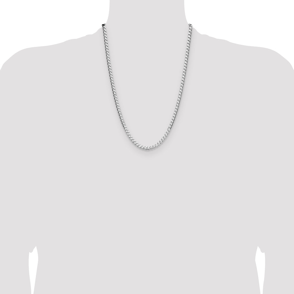 Sterling Silver Rhodium-plated 4mm D/C Square Curb Chain