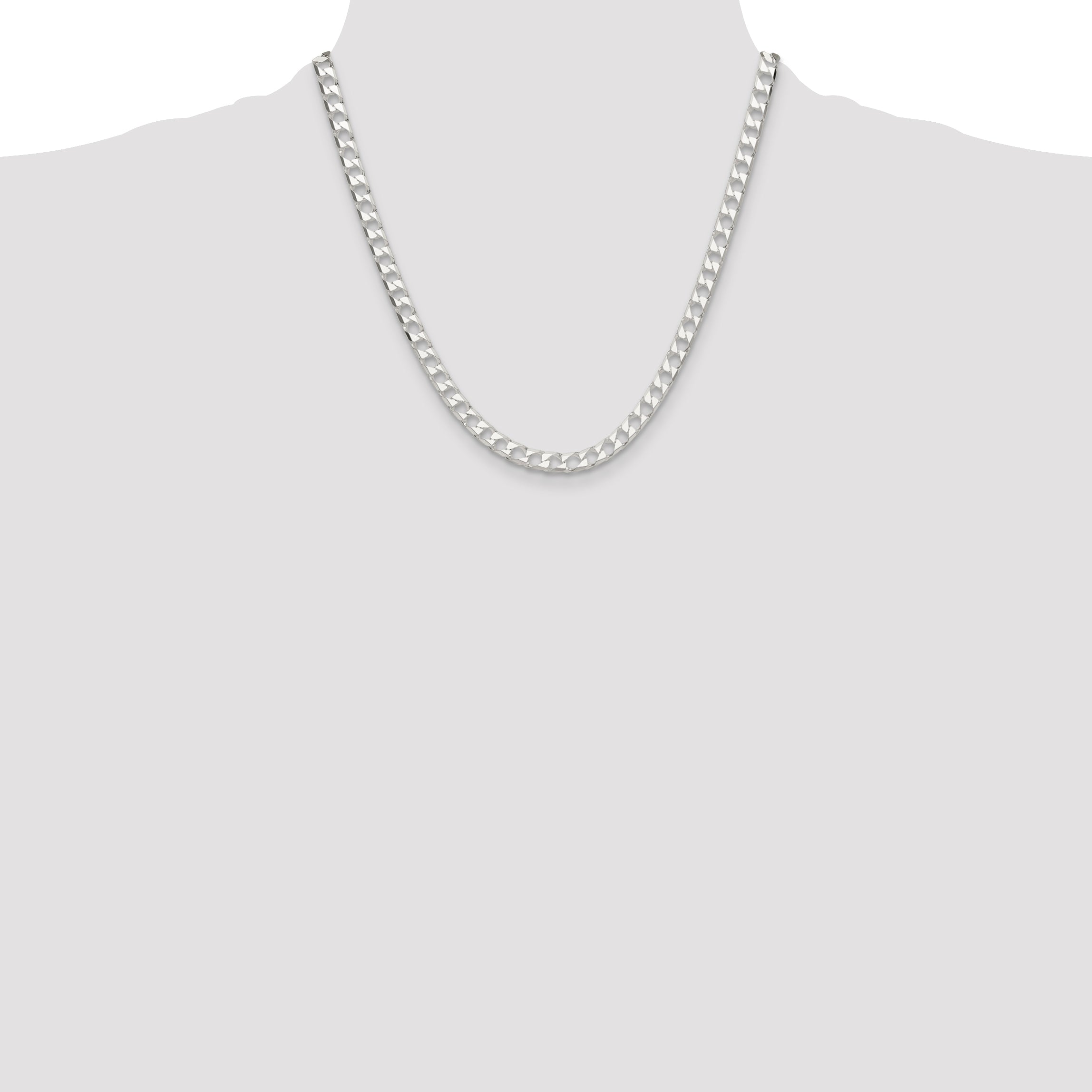 Sterling Silver 5.75mm Diamond-Cut Square Curb Chain