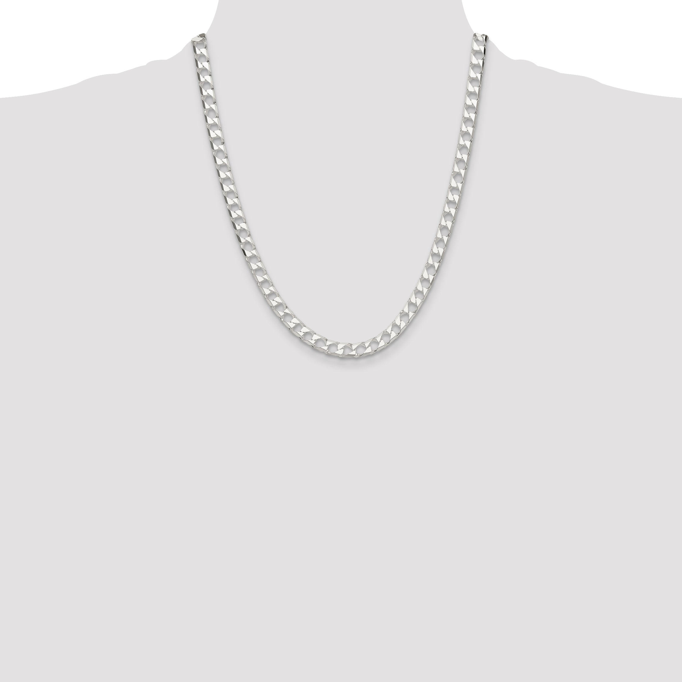 Sterling Silver 5.75mm Diamond-Cut Square Curb Chain