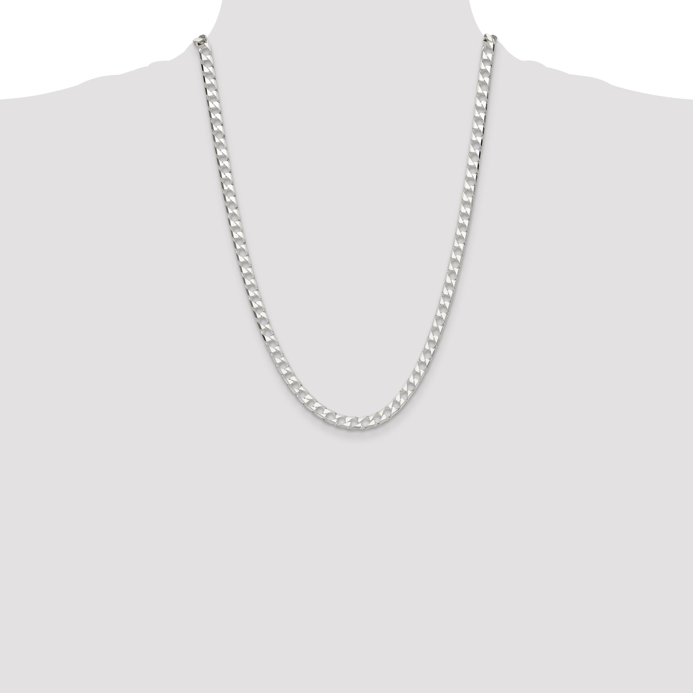 Sterling Silver 5.75mm Diamond-Cut Square Curb Chain