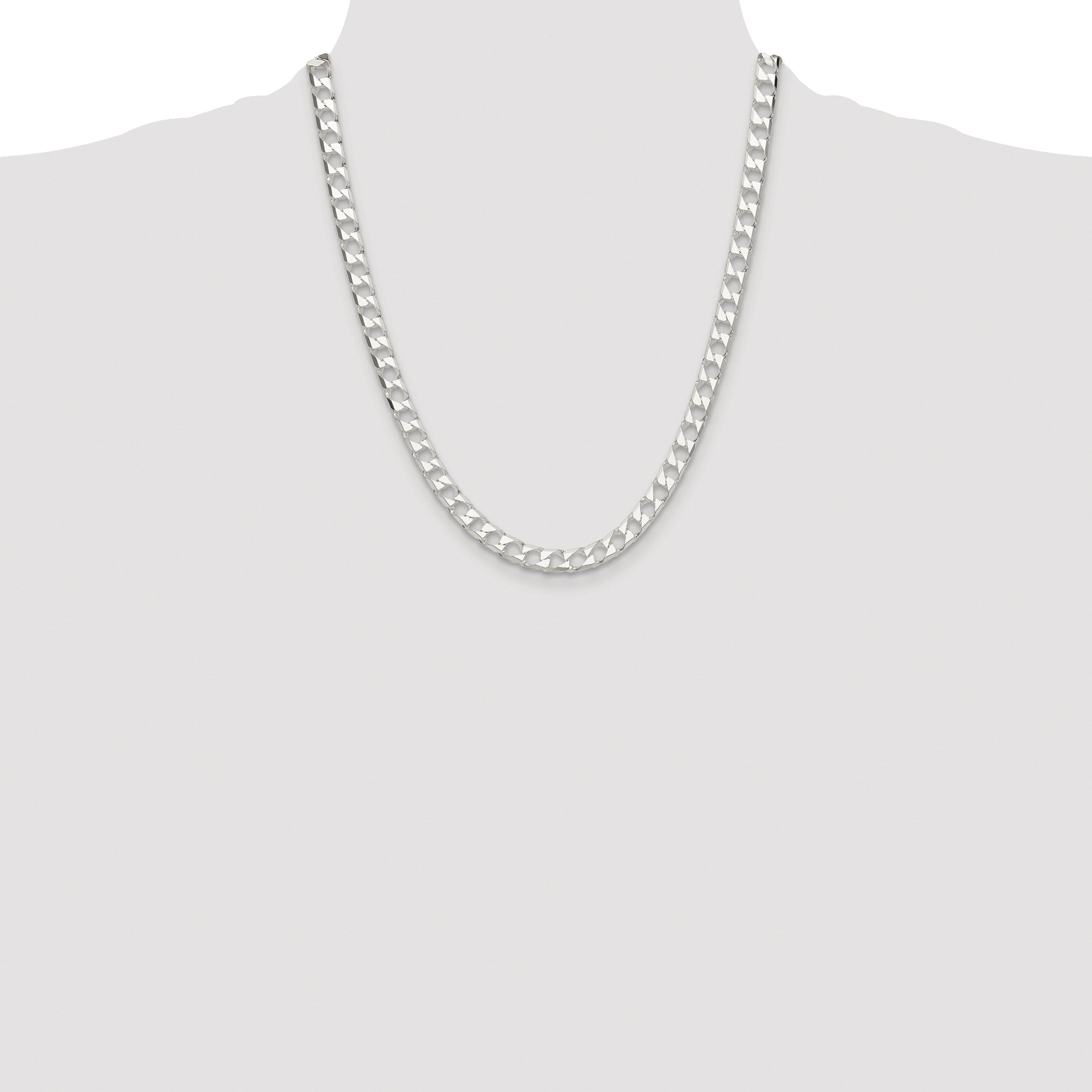 Sterling Silver Rhodium-plated 5.75mm D/C Square Curb Chain