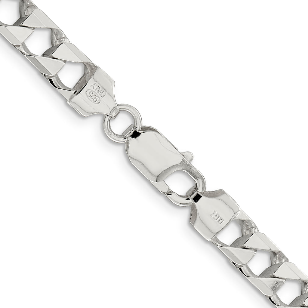 Sterling Silver 7.2mm Diamond-Cut Square Curb Chain