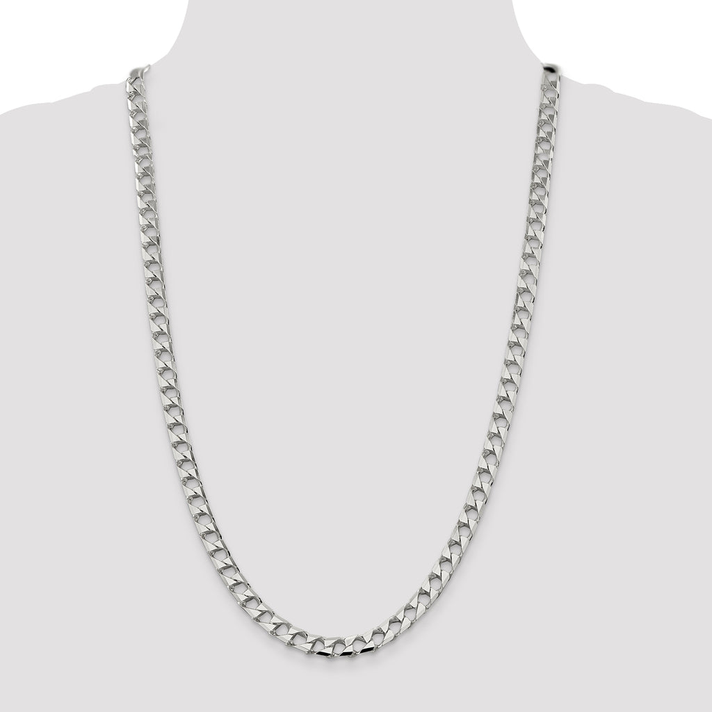 Sterling Silver 7.2mm Diamond-Cut Square Curb Chain