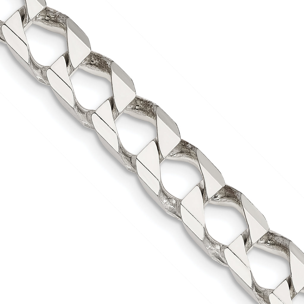 Sterling Silver 7.2mm Diamond-Cut Square Curb Chain