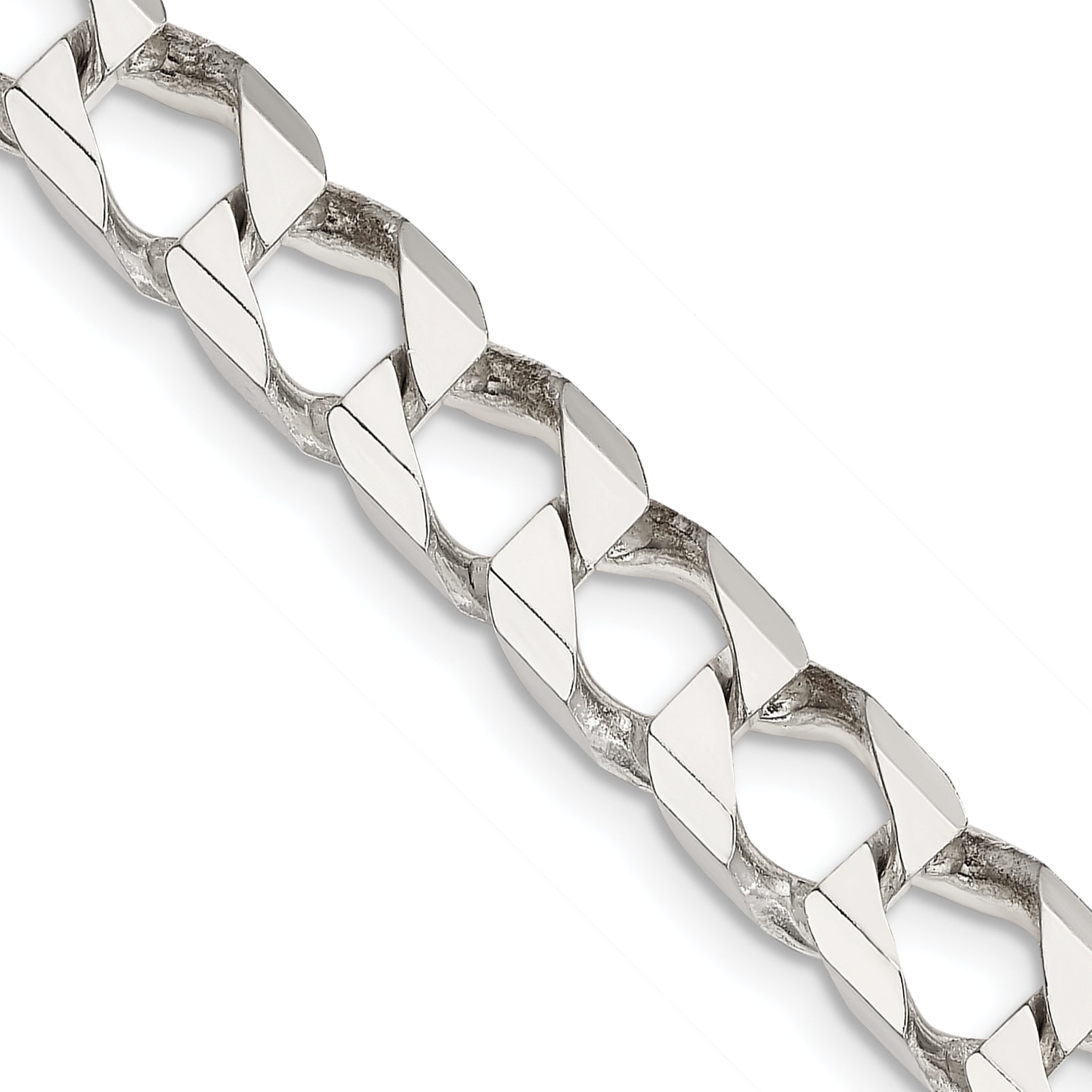 Sterling Silver 7.2mm Diamond-Cut Square Curb Chain