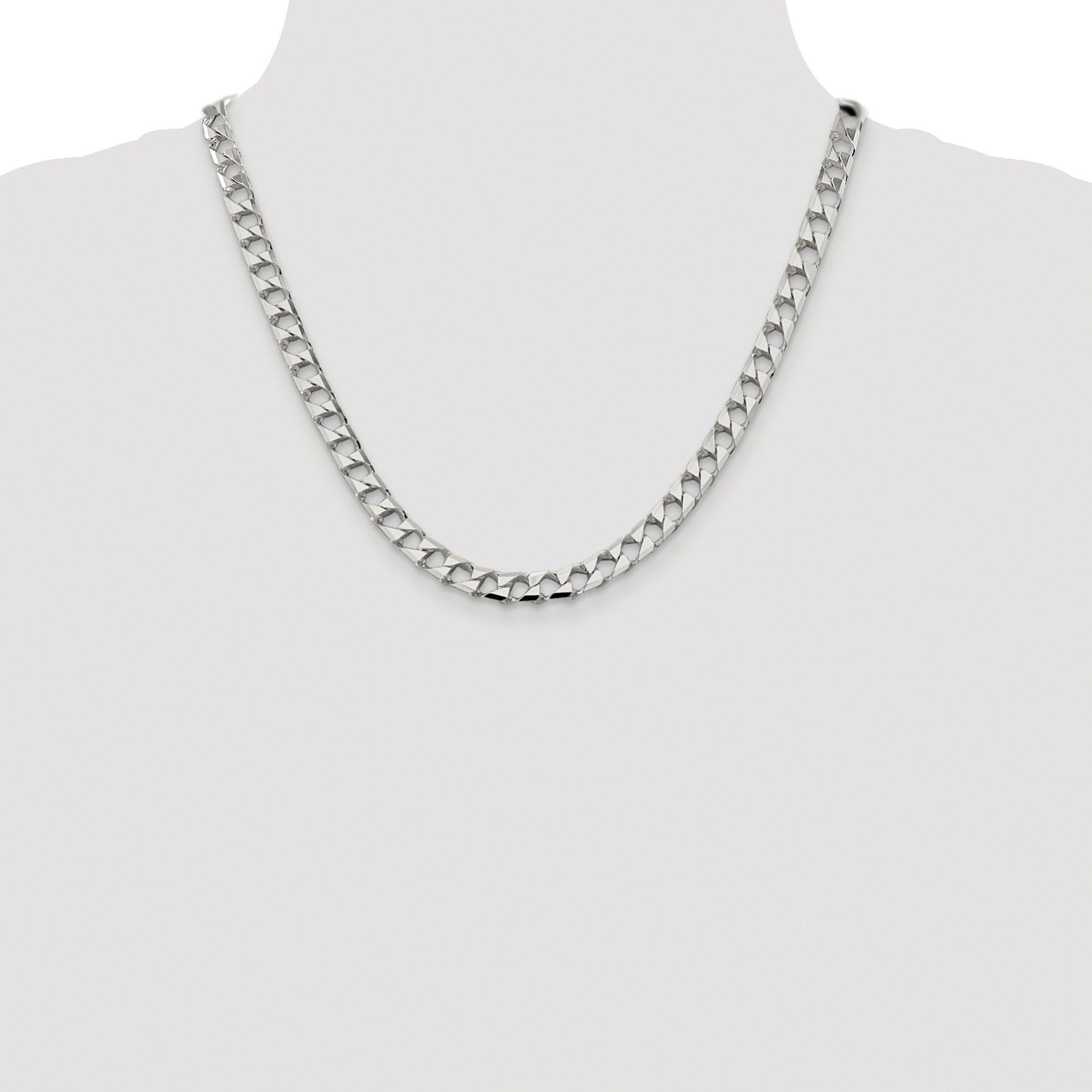 Sterling Silver Rhodium-plated 7.2mm D/C Square Curb Chain