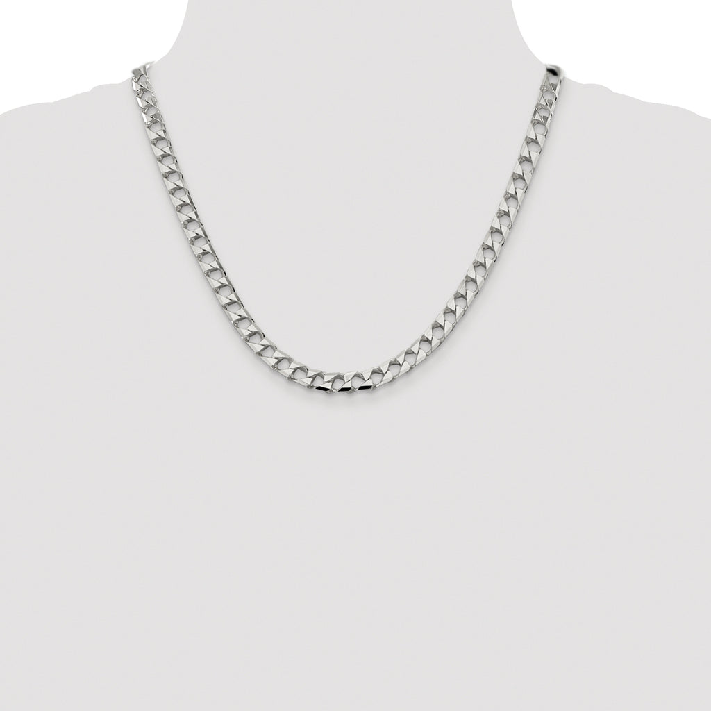 Sterling Silver Rhodium-plated 7.2mm D/C Square Curb Chain