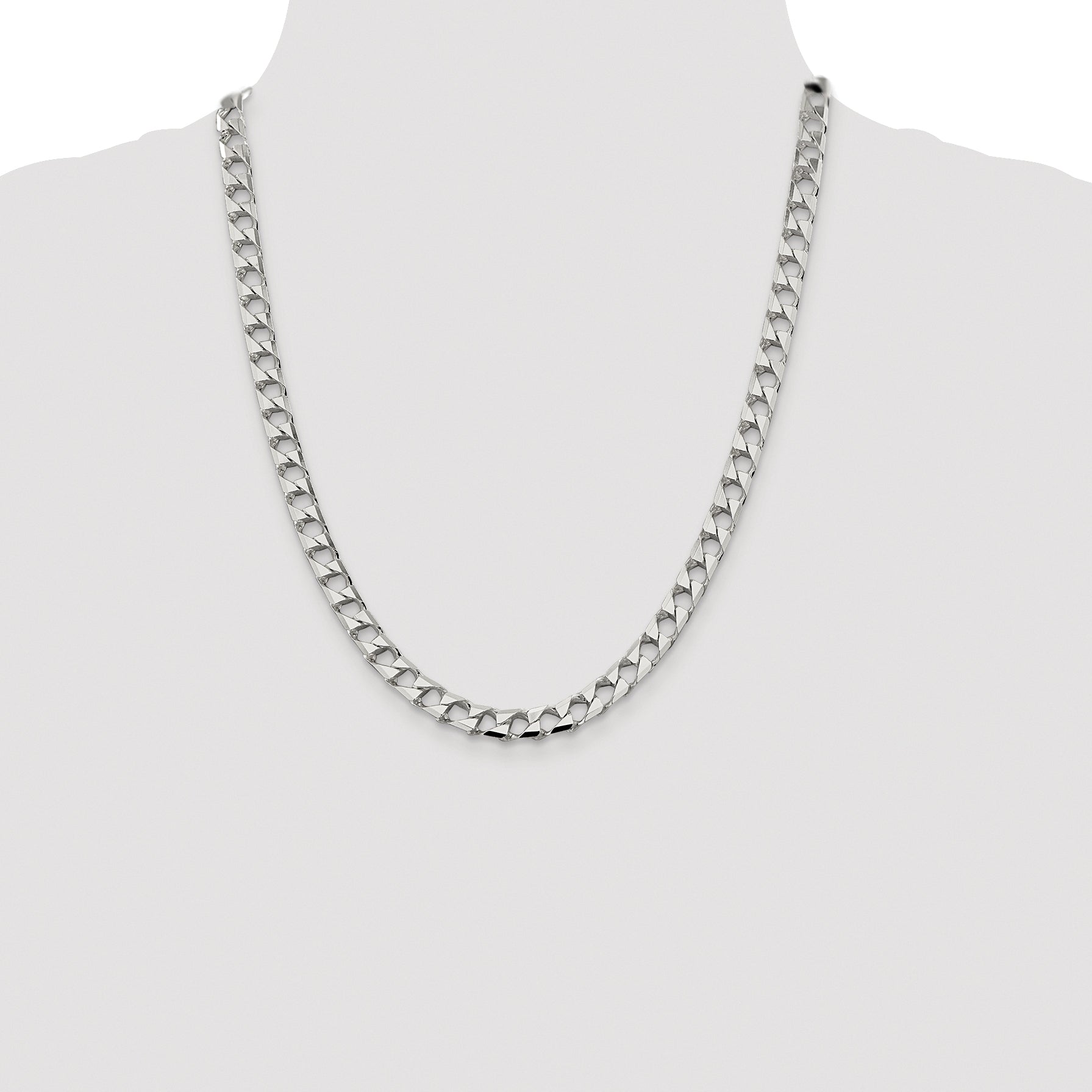 Sterling Silver Rhodium-plated 7.2mm D/C Square Curb Chain