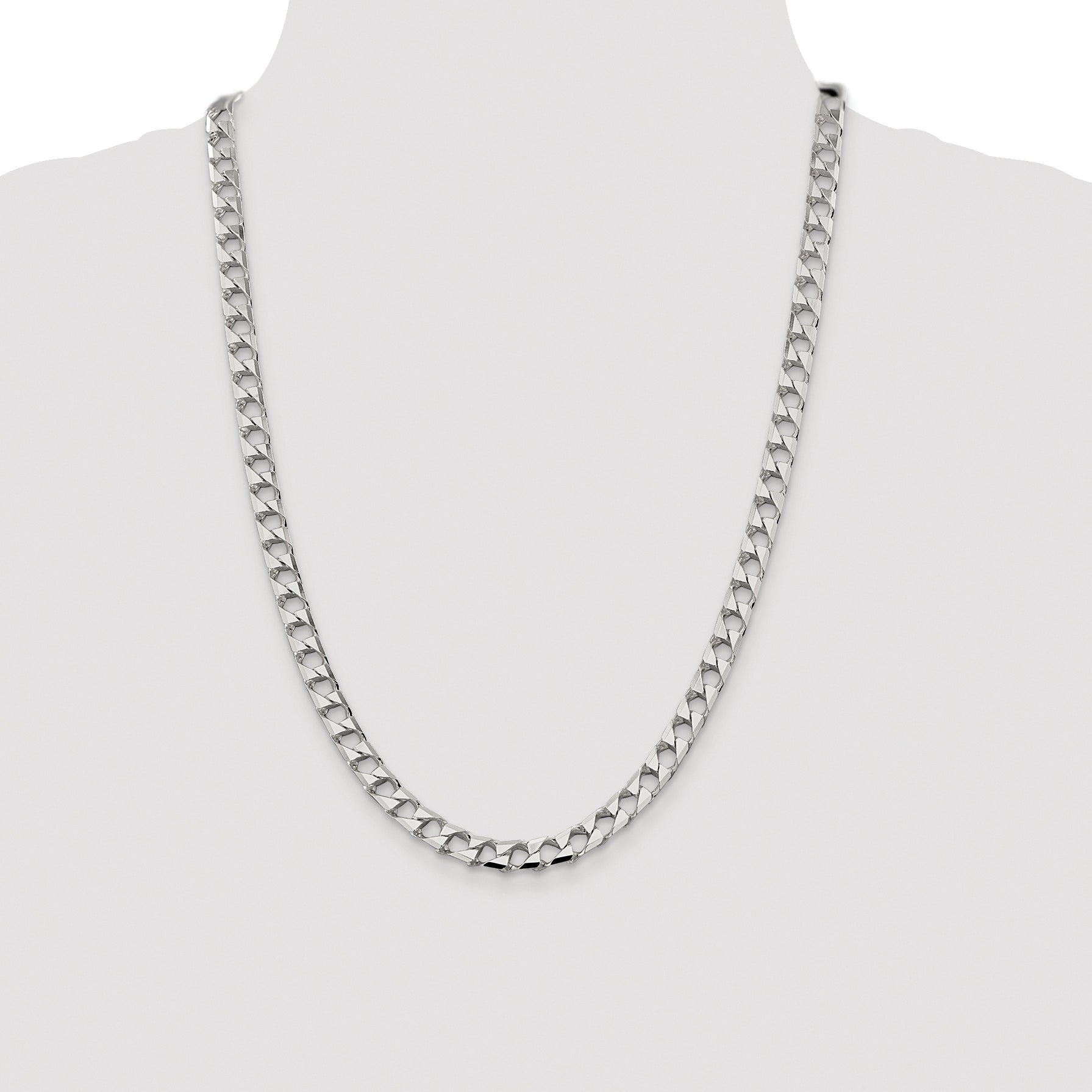 Sterling Silver Rhodium-plated 7.2mm D/C Square Curb Chain