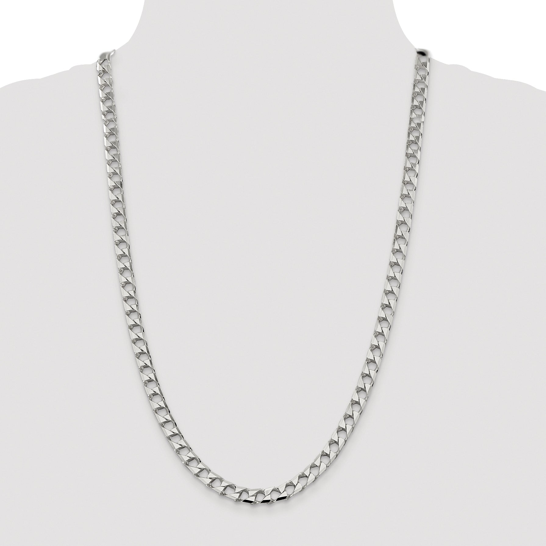 Sterling Silver Rhodium-plated 7.2mm D/C Square Curb Chain
