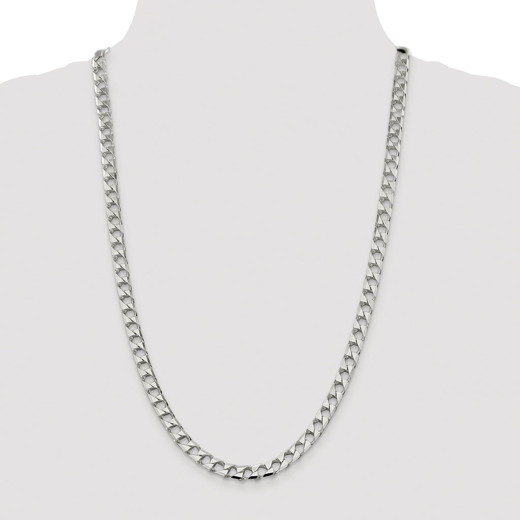 Sterling Silver Rhodium-plated 7.2mm D/C Square Curb Chain