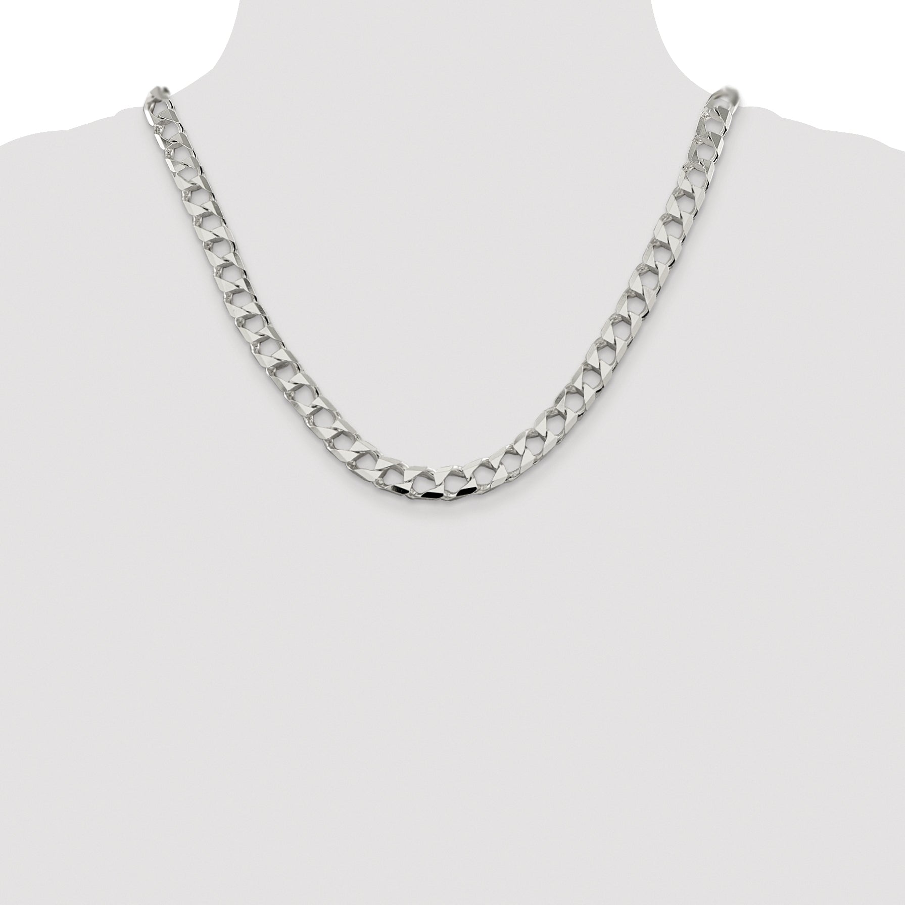 Sterling Silver Rhodium-plated 8.6mm D/C Square Curb Chain