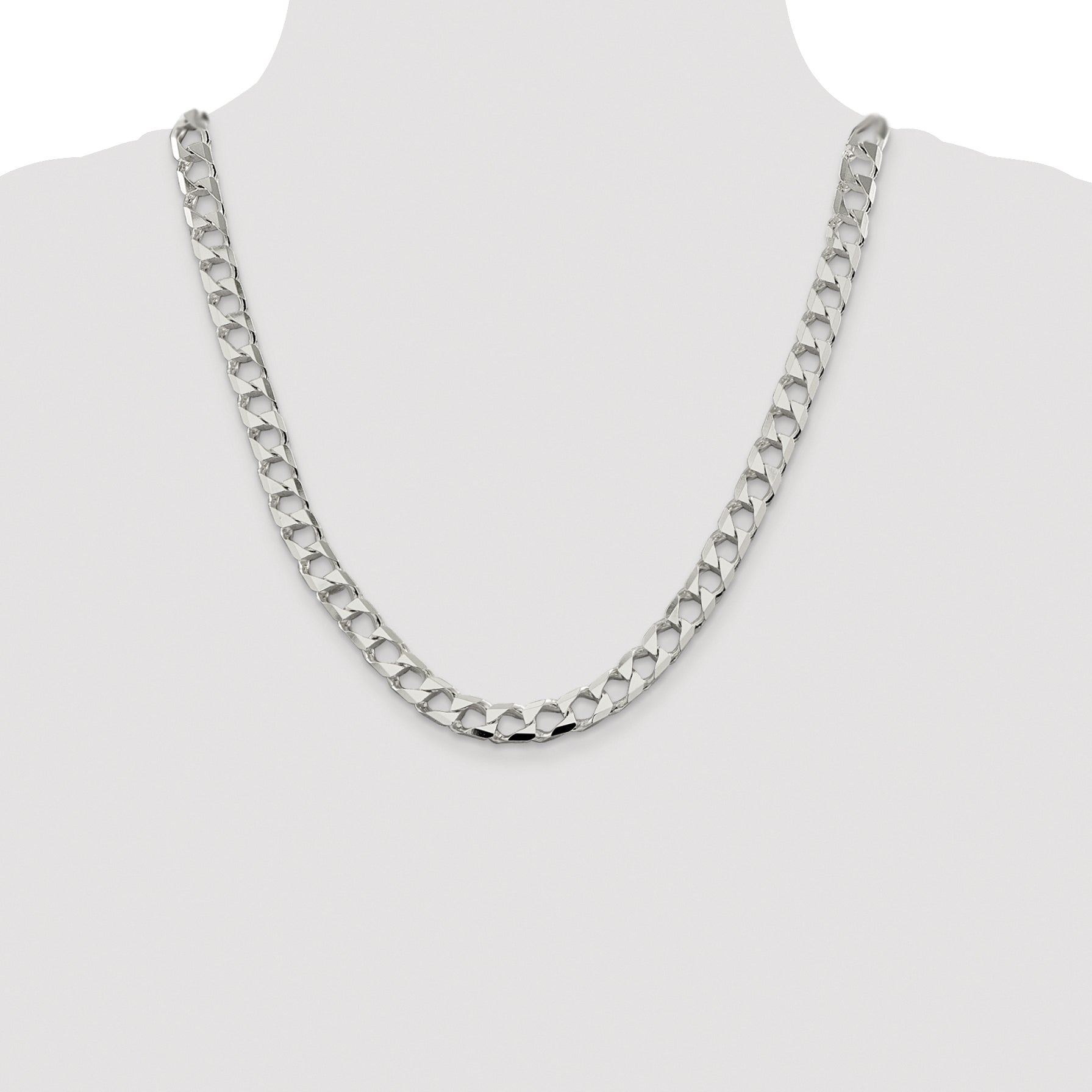 Sterling Silver Rhodium-plated 8.6mm D/C Square Curb Chain