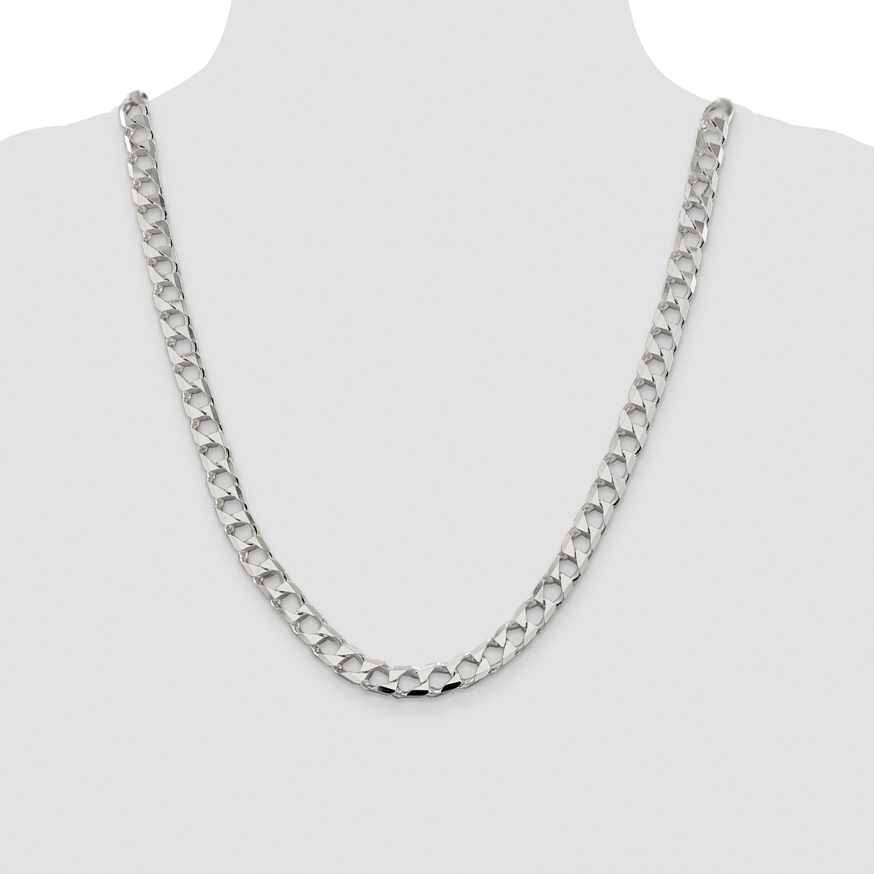 Sterling Silver Rhodium-plated 8.6mm D/C Square Curb Chain