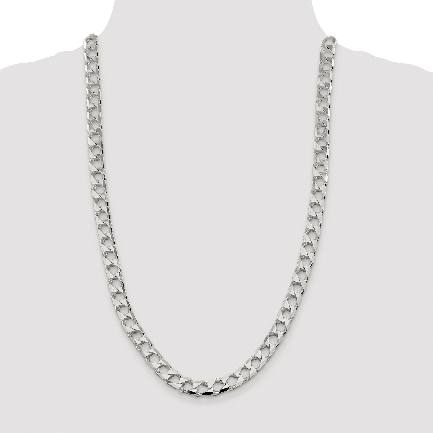 Sterling Silver Rhodium-plated 8.6mm D/C Square Curb Chain