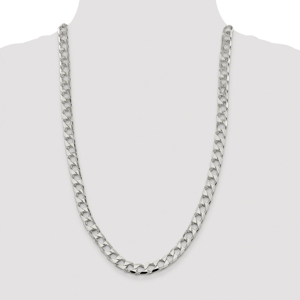 Sterling Silver Rhodium-plated 8.6mm D/C Square Curb Chain
