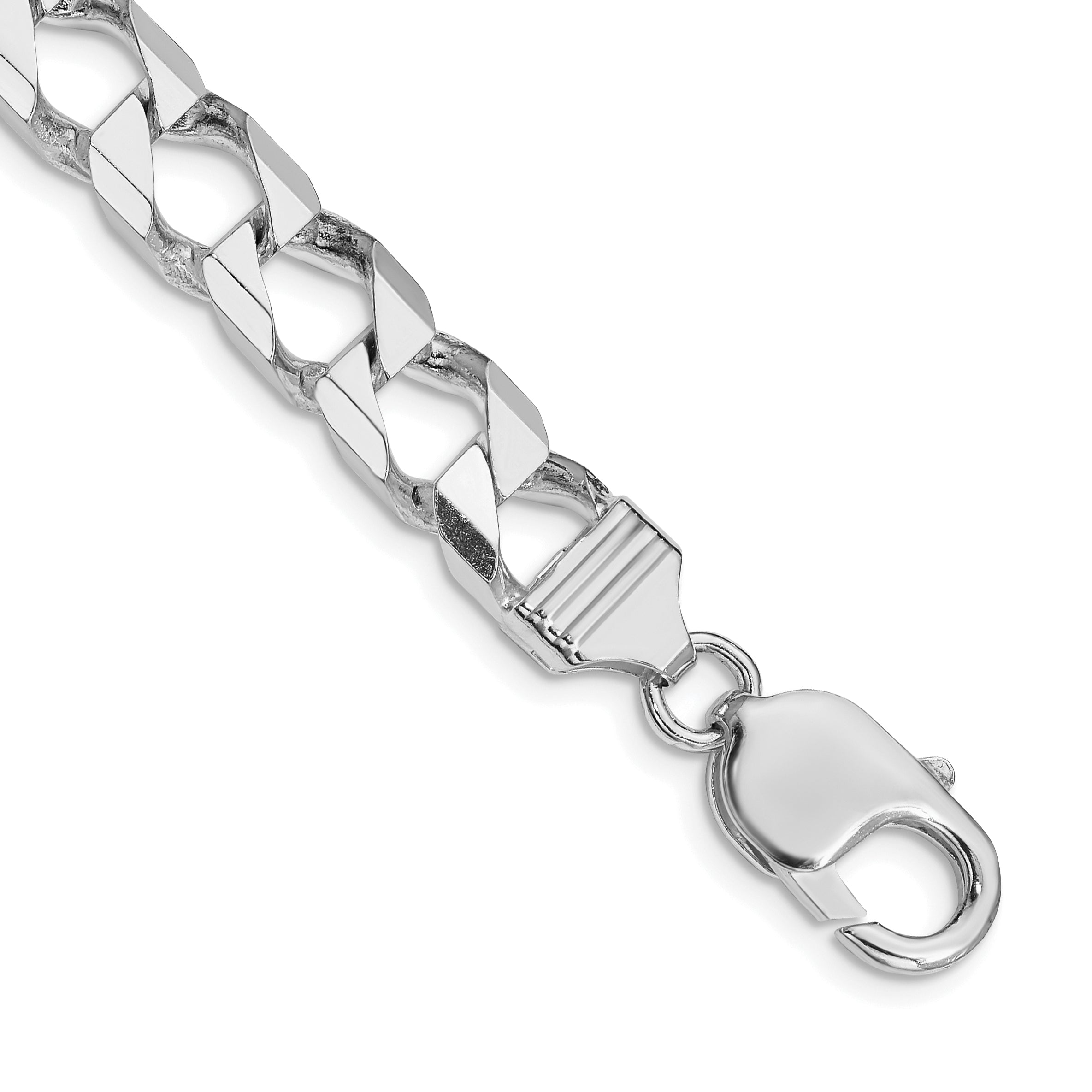 Sterling Silver Rhodium-plated 8.6mm D/C Square Curb Chain