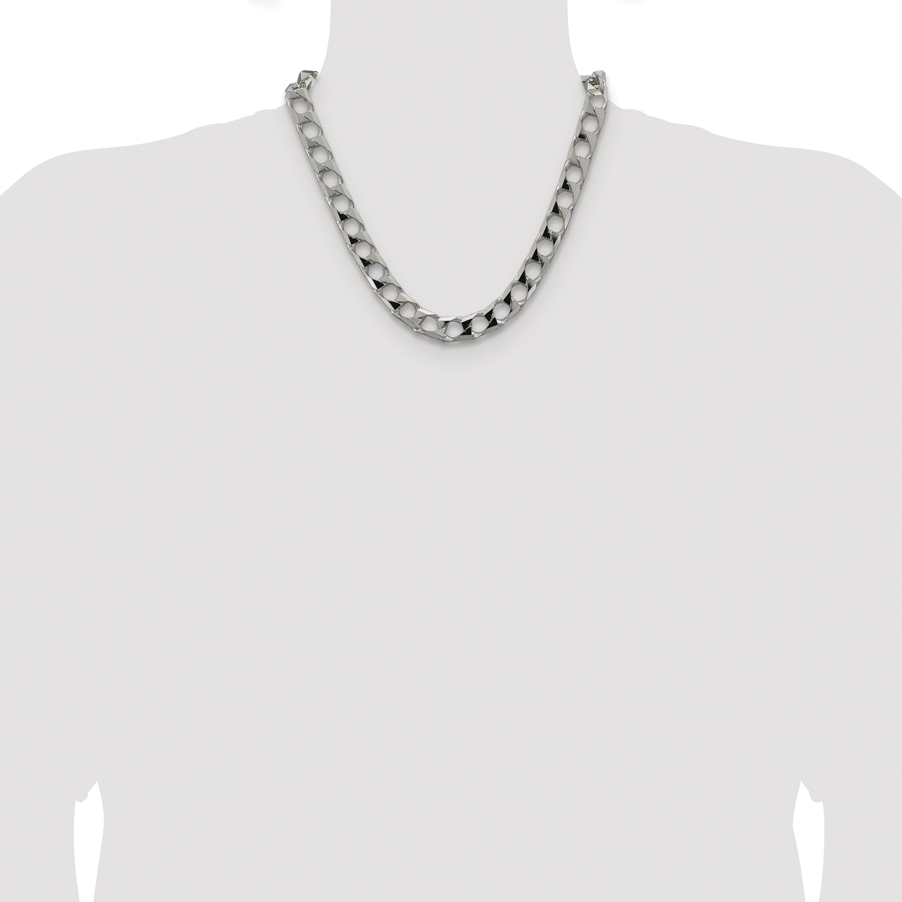 Sterling Silver Rhodium-plated 10.3mm D/C Square Curb Chain