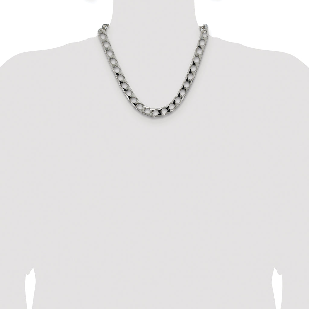 Sterling Silver Rhodium-plated 10.3mm D/C Square Curb Chain