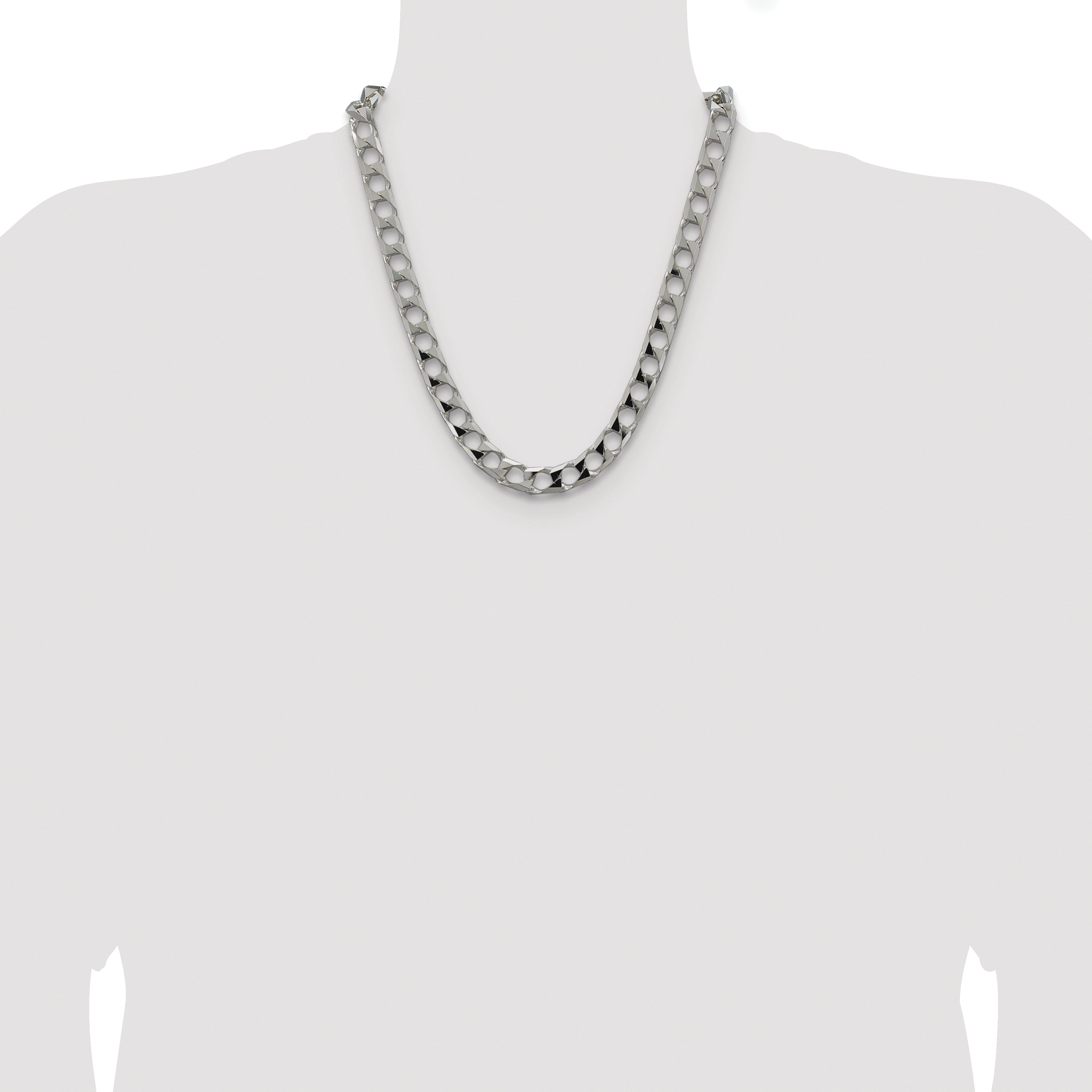 Sterling Silver Rhodium-plated 10.3mm D/C Square Curb Chain