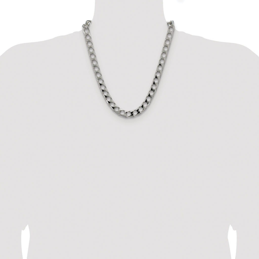 Sterling Silver Rhodium-plated 10.3mm D/C Square Curb Chain