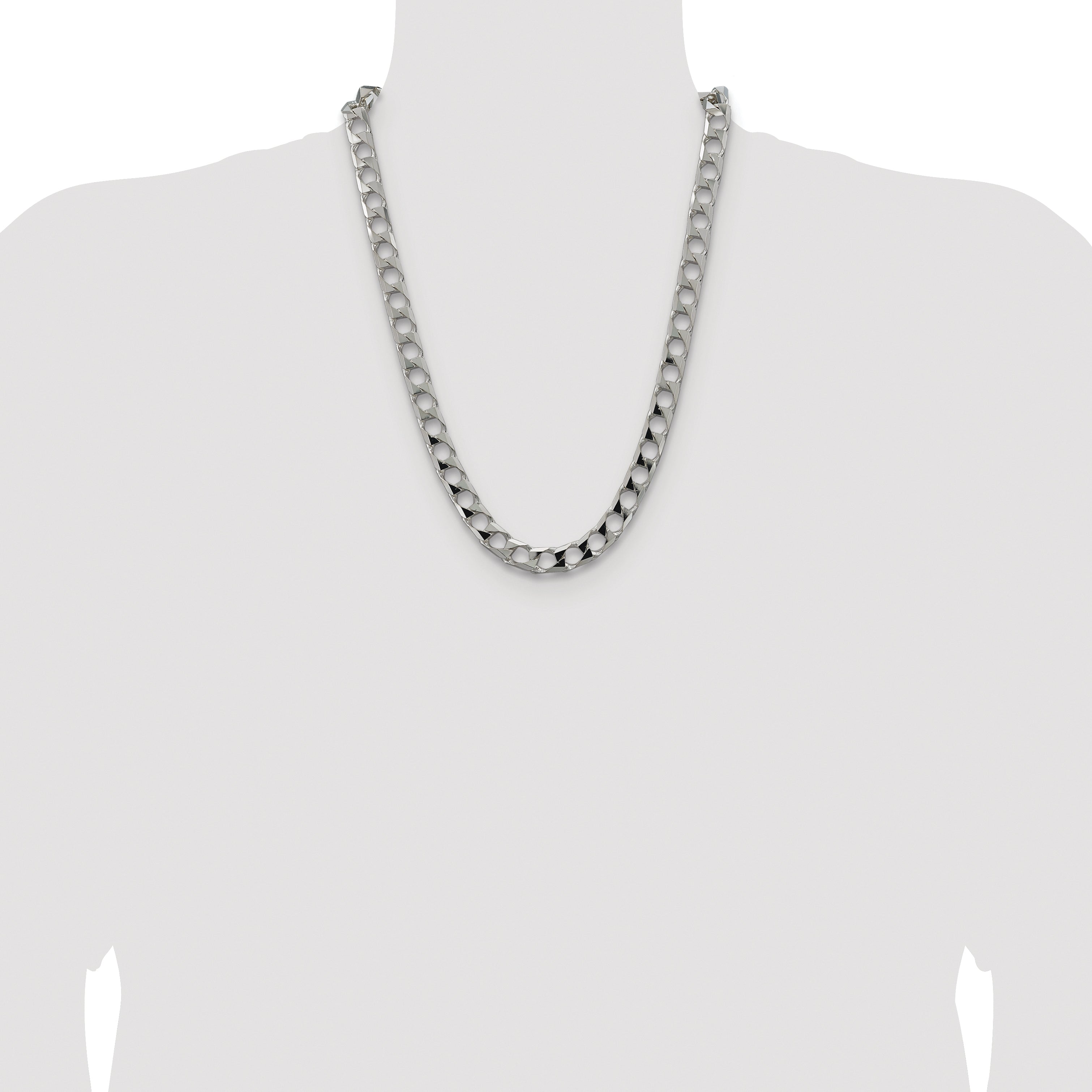 Sterling Silver Rhodium-plated 10.3mm D/C Square Curb Chain