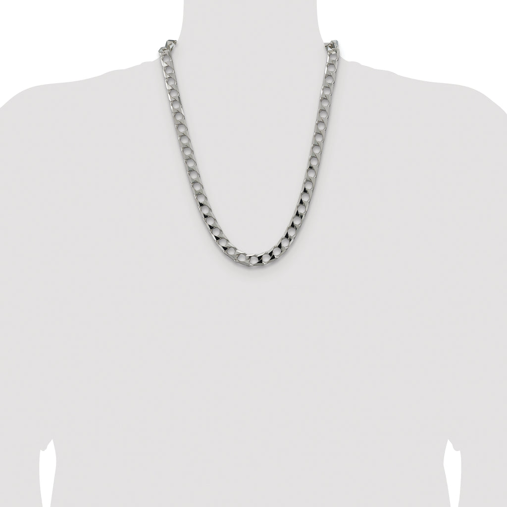 Sterling Silver Rhodium-plated 10.3mm D/C Square Curb Chain
