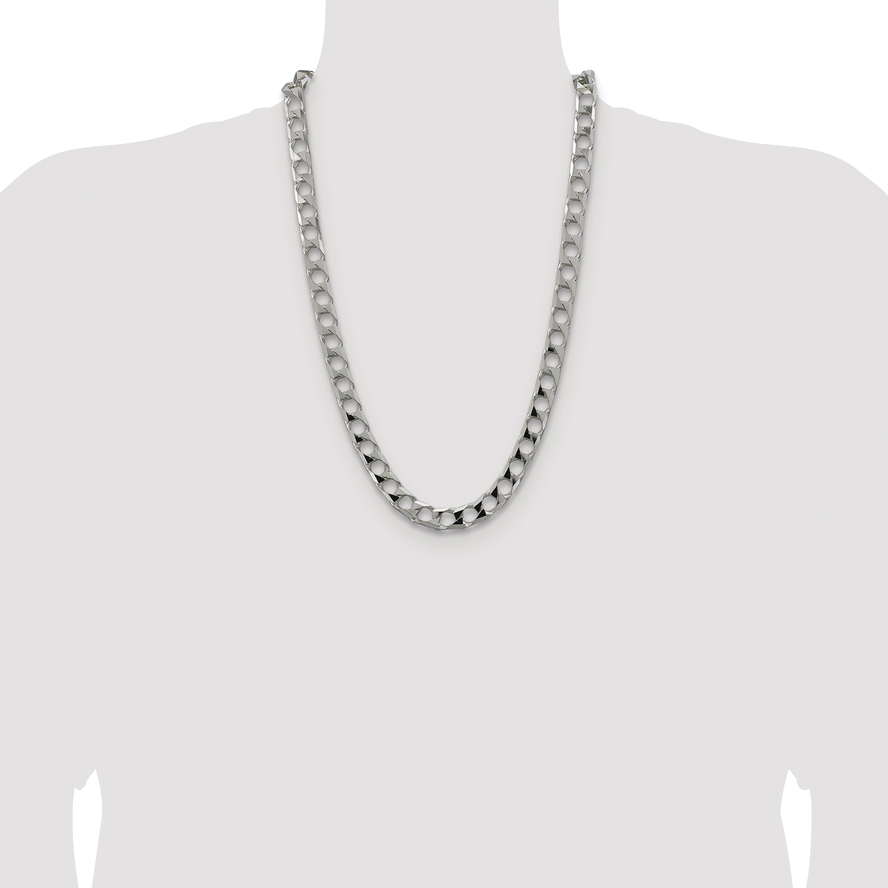 Sterling Silver Rhodium-plated 10.3mm D/C Square Curb Chain