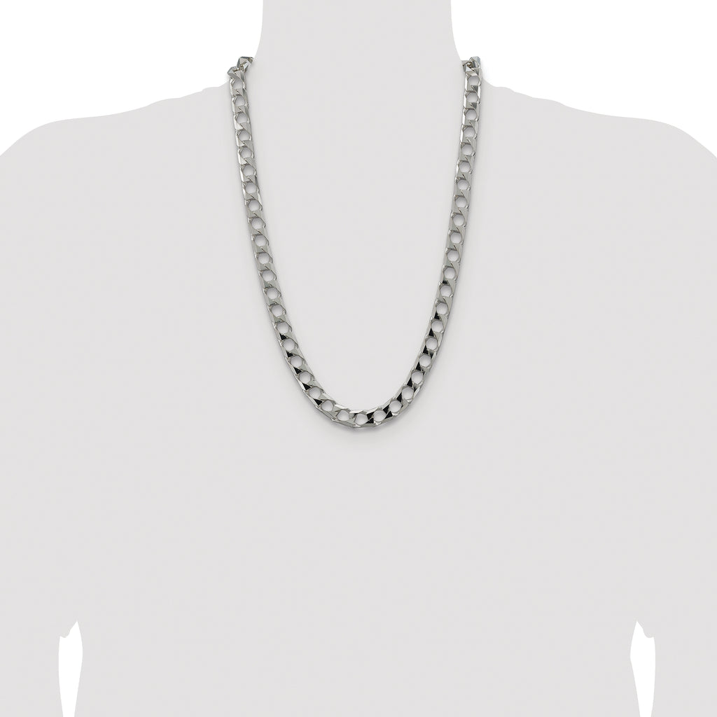 Sterling Silver Rhodium-plated 10.3mm D/C Square Curb Chain