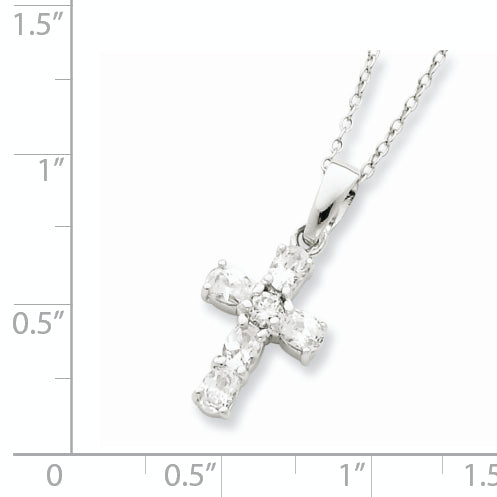 Sterling Silver Rhodium-plated CZ Cross on 16 Box Chain Necklace