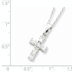 Sterling Silver Rhodium-plated CZ Cross on 16 Box Chain Necklace