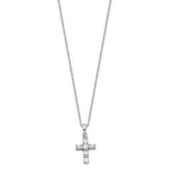 Sterling Silver Rhodium-plated CZ Cross on 16 Box Chain Necklace