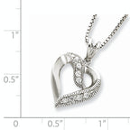 Sterling Silver Rhodium-plated Fancy CZ Open Heart Necklace