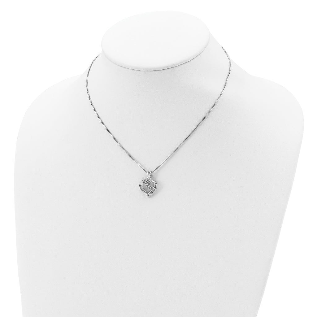 Sterling Silver Rhodium-plated Fancy CZ Open Heart 16 inch Necklace
