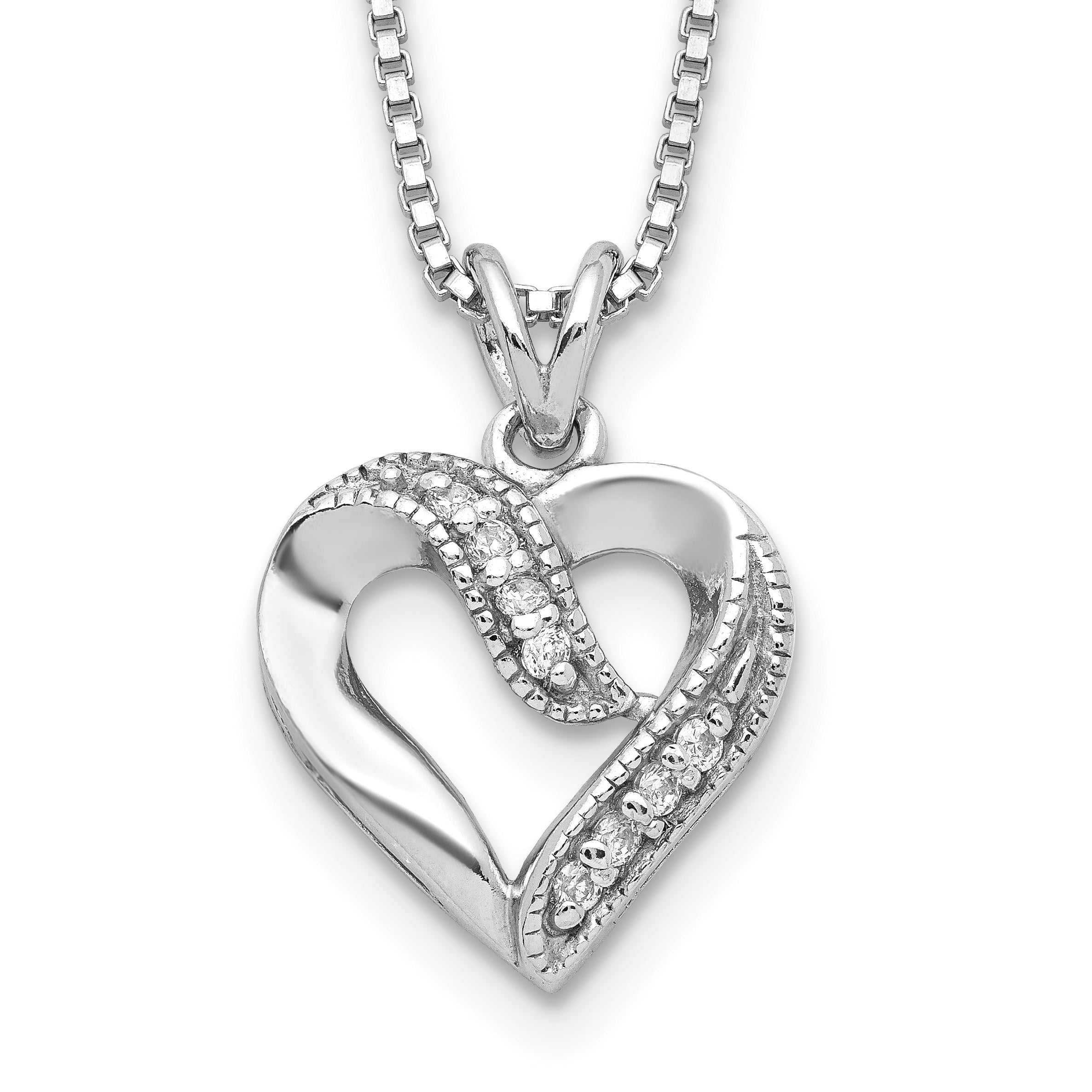 Sterling Silver Rhodium-plated Fancy CZ Open Heart 16 inch Necklace Main image