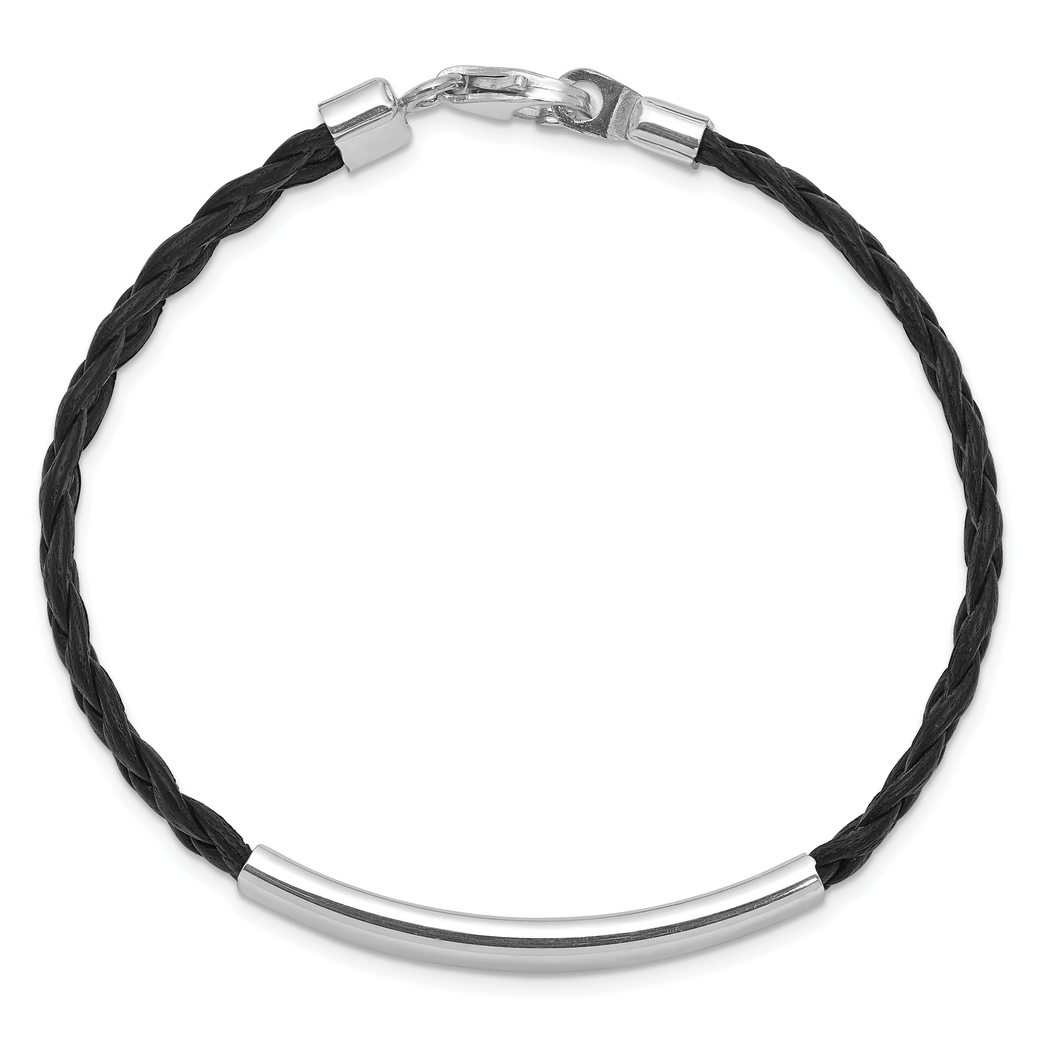 Sterling Silver Rhodium-plated Black Braided Leather Bracelet Secondary image