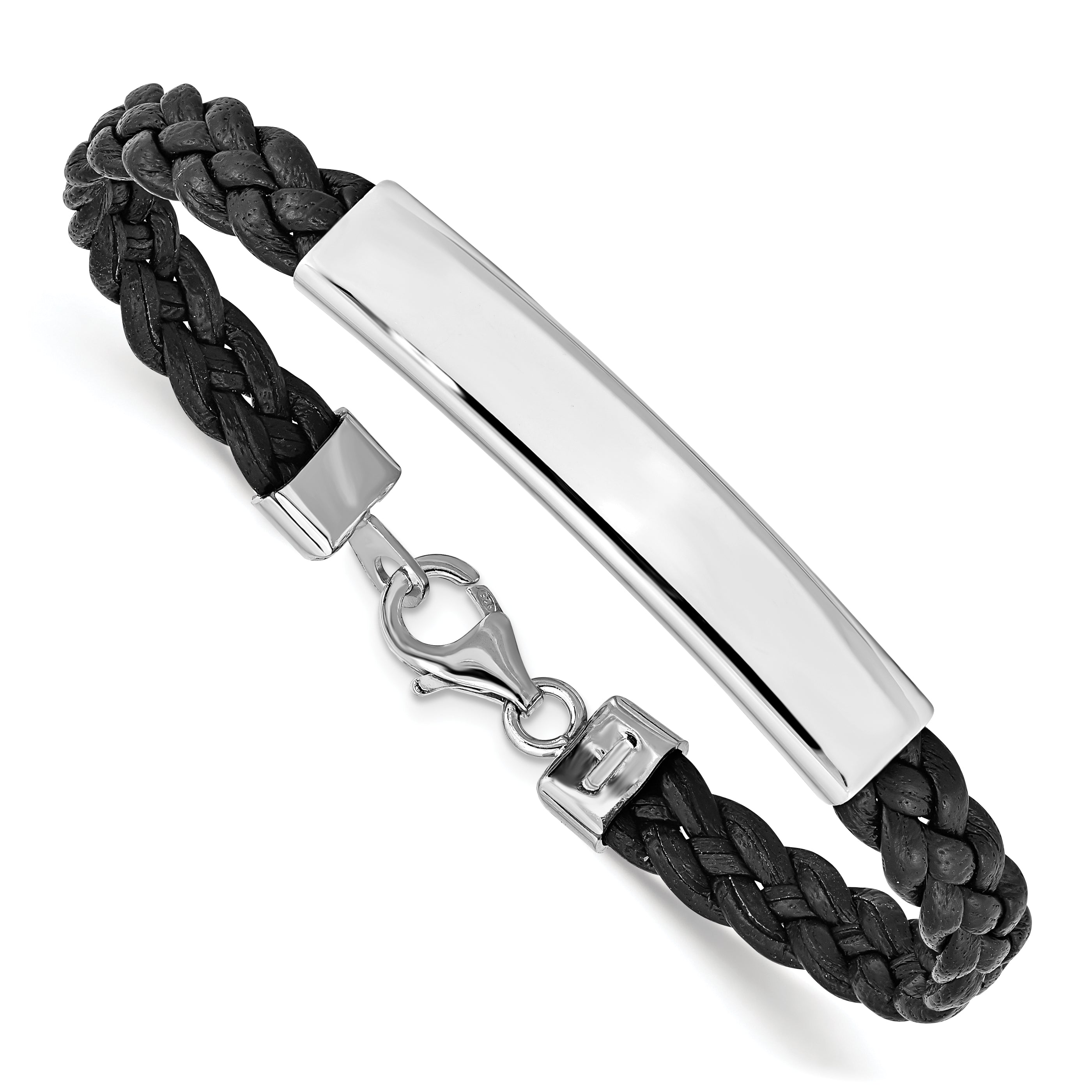 Sterling Silver Rhodium-plated Black Braided Leather Bracelet Main image