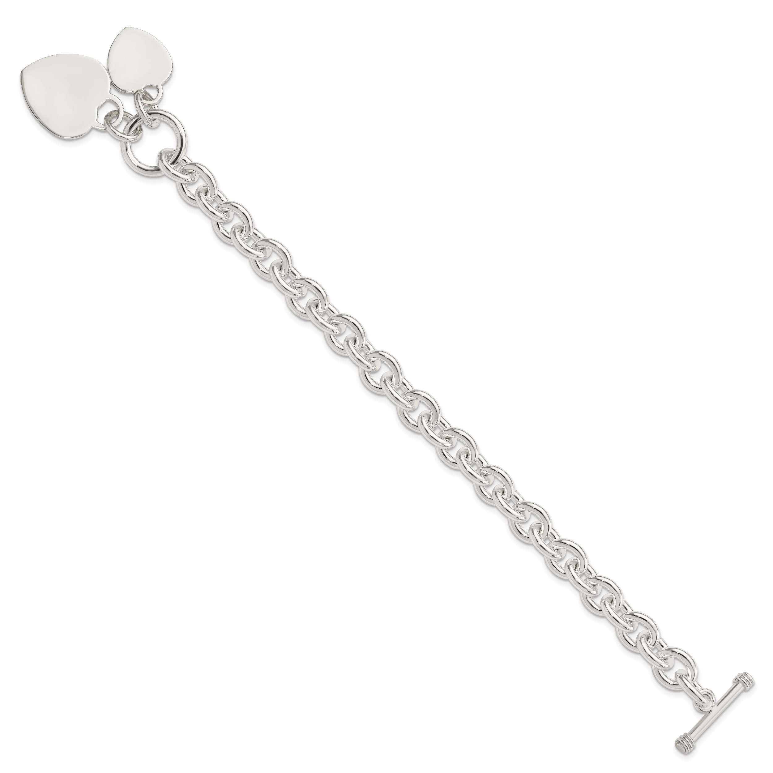 Sterling Silver Engraveable Heart Disc on Fancy Link Toggle Bracelet Secondary image